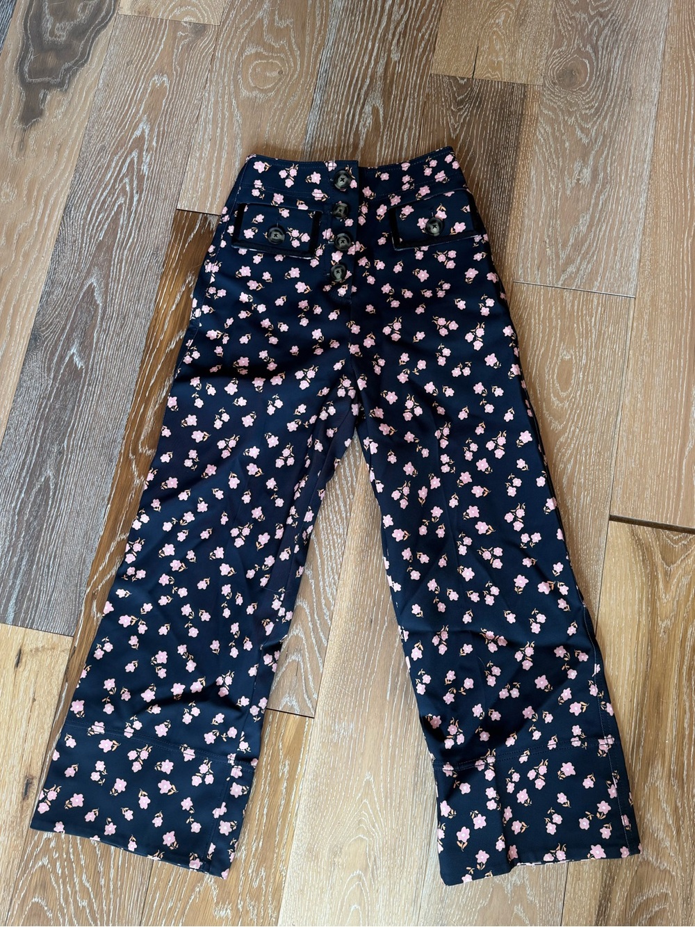 Self-portrait ditsy floral canvas black floral wide leg pants